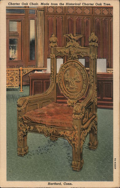 Charter Oak Chair, Made from the Historical Charter Oak Tree Hartford Connecticut