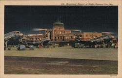 Municipal Airport at Night Postcard