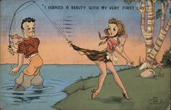 I Hooked a Beauty With My Very First Cast - Risque Fishing Postcard Postcard Postcard