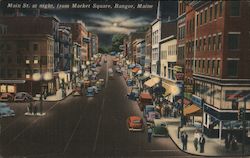 Main St. at Night, from Market Square Bangor, ME Postcard Postcard Postcard