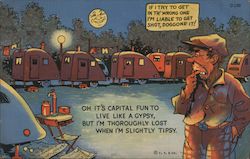 A Tipsy Camper Can't Find His Camper Postcard