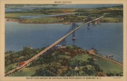 Mount Hope Bridge on the Road from Providence to Newport R.I. Postcard