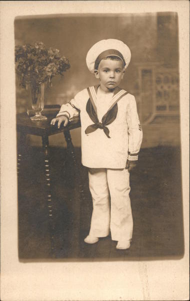 Orville Swamer Jr., 1918, Posing in Sailor Suit Children Postcard