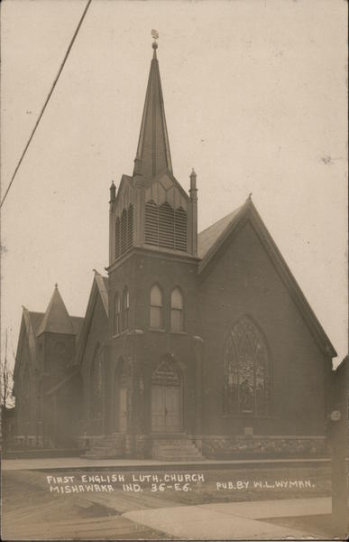 First English Luth. Church Mishawaka, IN Postcard