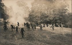 Indians Running From Soldiers in Reenactment Scene Postcard