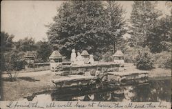 Woman and Children on Stone Bridge Postcard