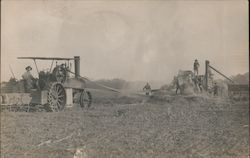 Steam Tractors Harvesting Field Postcard