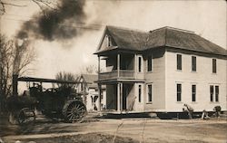 Steam Tractor Moving a House Postcard