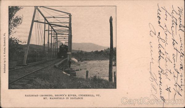 Railroad Crossing, Brown's River, Mt. Mansfield in Distance Underhill Vermont