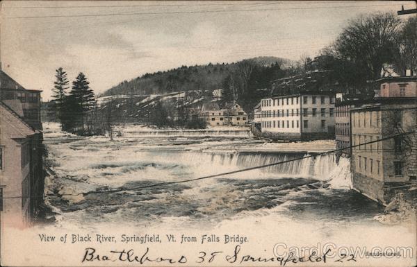 View of Black River from Falls Bridge Springfield Vermont