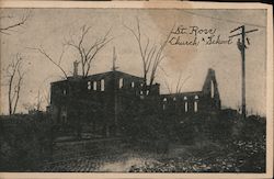 St. Rose Church and School After Fire Postcard