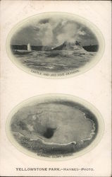 Castle and Bee Hive Geysers, Morning Glory Spring, Yellowstone Park Postcard