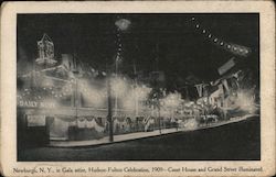 1909 - Court House and Grand Street Illuminated in Gala Attire, Hudson-Fulton Celebration Postcard