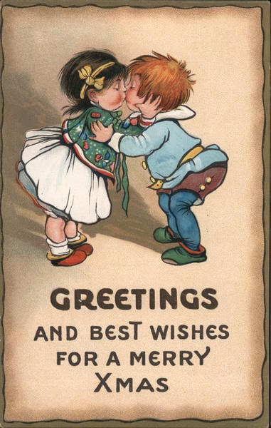 Greetings and Best Wishes for a Merry Christmas Children Postcard
