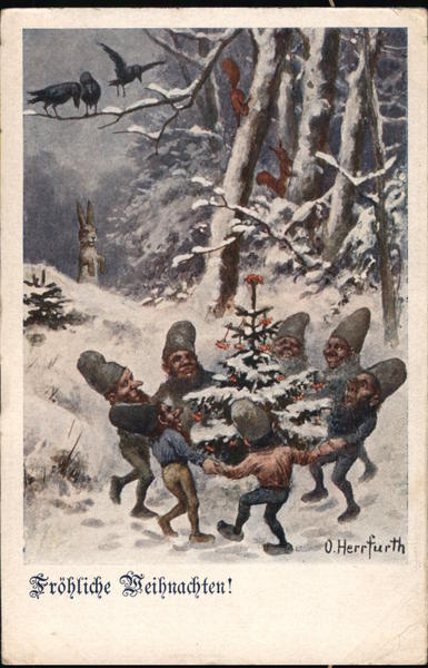 Seven Gnomes Dancing Around a Christmas Tree O. Herrfurth