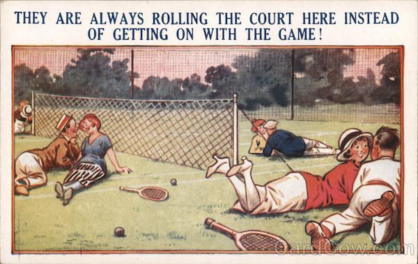 They Are Always Rolling the Court Here instead of Getting on With the Game! - Couples on a Tennis Court