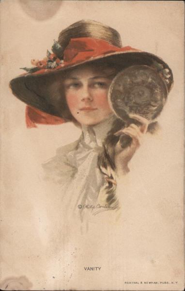 A Woman with a Large Hat Looking in a Hand Mirro Philip Boileau