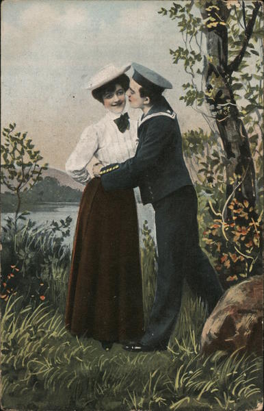 A Sailor Kissing a Woman's Cheek Couples