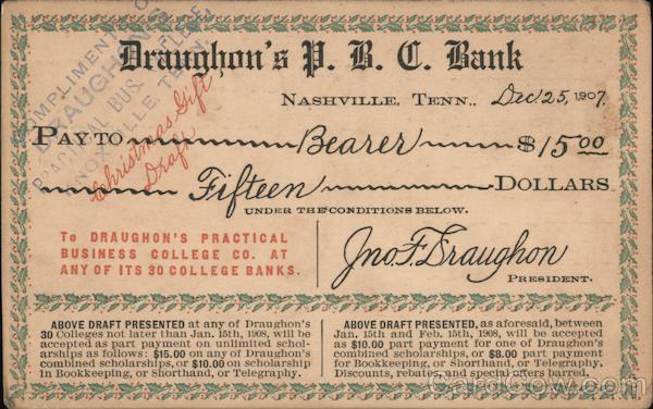 Draughon's P.B.C. Bank Draft, Nashville, TN Advertising