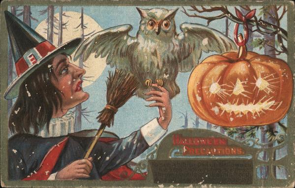 A Witch, Owl and Jack O'Lantern Halloween