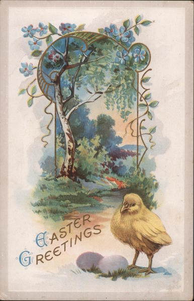 Easter Greetings - A Chick in the Forrest With Chicks