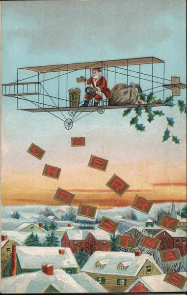 Merry Christmas - Santa Throwing Presents Out of a Airplane