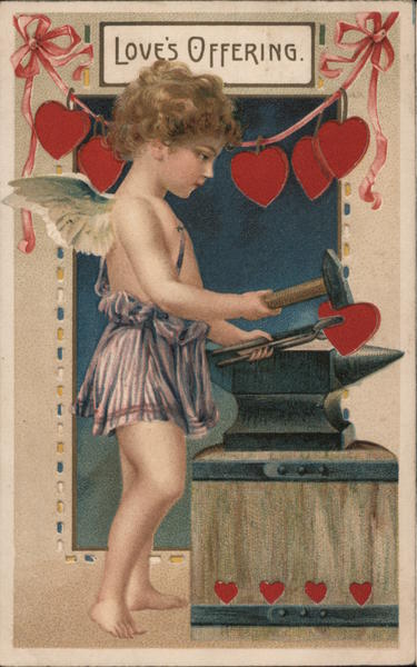 Love's Offering - Blacksmith Cupid Hammering a Heart