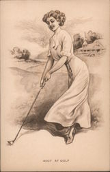 At Golf - A Woman Playing Golf Women Postcard Postcard Postcard