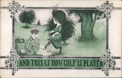 Golfer Tying Shoe of Woman Golfer Postcard