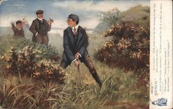 Three Men Playing Golf Postcard