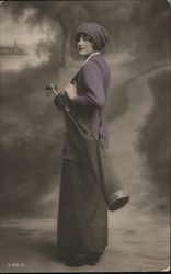 Woman Golfer With Bag of Clubs Postcard