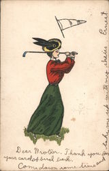 Woman Swinging a Golf Club Postcard