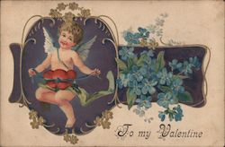To My Valentine - Cupid Holding a Heart Postcard