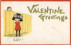 Little Boy Looks Over Fence At Little Girl Postcard