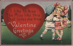 Valentine Greetings - A Boy Kissing a Girl Children Postcard Postcard Postcard