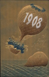 A Happy New Year 1908 Postcard