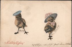 Two Chicks Wearing Hats Postcard