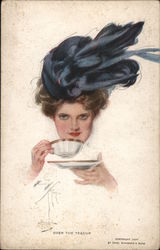 Over The Teacup Harrison Fisher Postcard Postcard Postcard