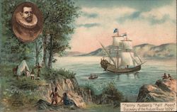 "Henry Hudson's " Discovery of the Hudson River - A Boat Floating Down the River Postcard