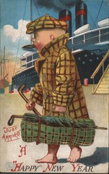 A Happy New Year - A Boy Carrying Golf Clubs Postcard