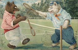 Two Bears Playing Tennis Postcard