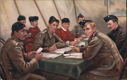 Soldiers Sitting Around a Table Writing Letters Postcard