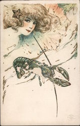 The Mermaid's Lovers - Lobster Samuel L. Schmucker  Postcard Postcard Postcard