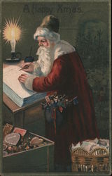 A Happy Xmas Santa Checking his List Santa Claus Postcard Postcard Postcard