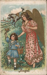 The Guardian Angle - A Little Girl with A Guardian Angel Postcard