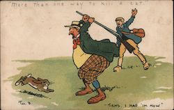 A Man Holding a Rifle Chasing a Bunny Postcard