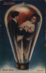 Love Lights Break Away - A Man and a Woman Dancing in a Lightbulb Postcard