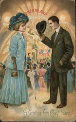 A Greeting From Coney Island, Couple In Front of Dreamland Postcard
