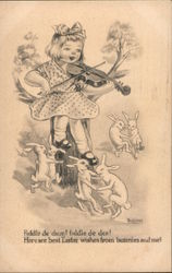 Girl Plays Violin While Bunny Couples Dance Postcard