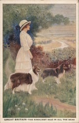Great Britain - The Kindliest Isle in All the Seas - A Woman with Two Collies Dogs Postcard Postcard Postcard
